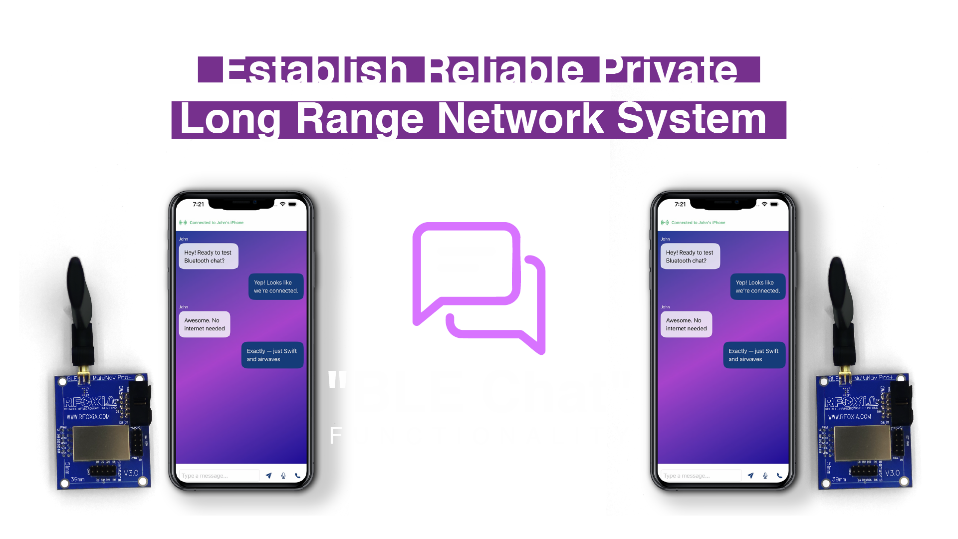 BLE Chat feature enabling offline text voice calls between module users