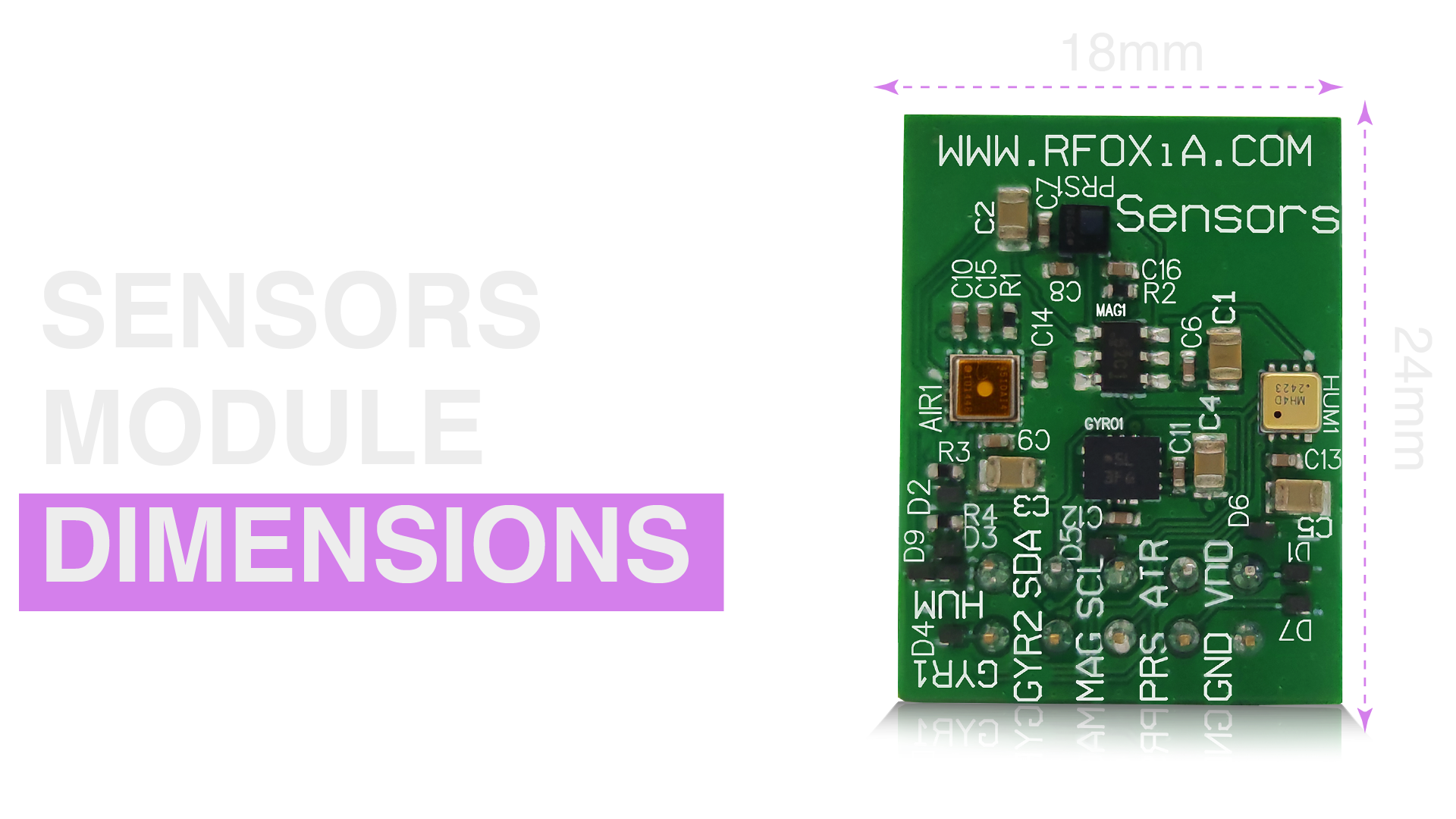 Compact 24mm by 18mm sensors module for drones and wearable IoT